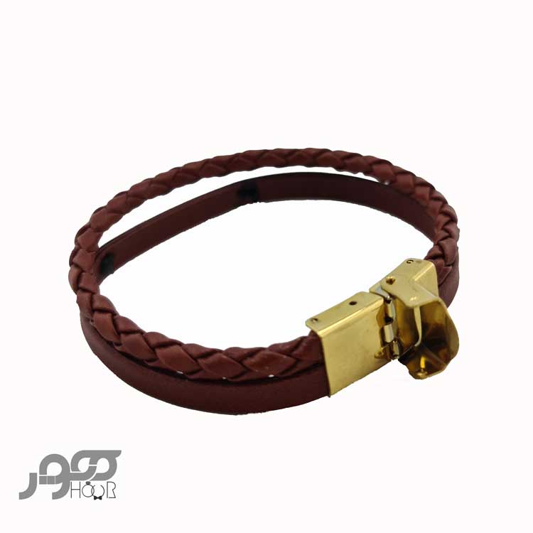 دستبند چرم مردانه با پلاک طلا خطی کد BMB107