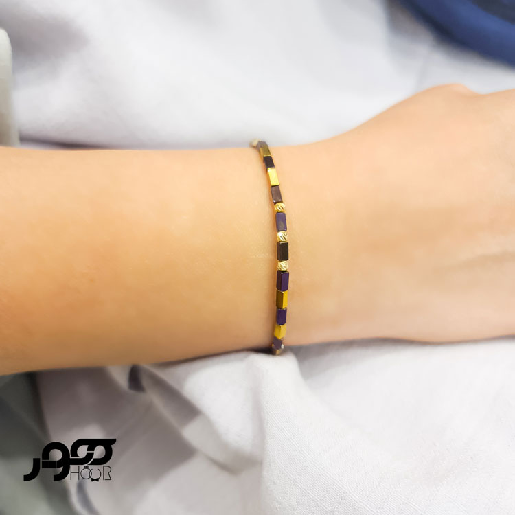 دستبند طلا زنانه ترکیبی با ۳ گوی   کد BXB305
