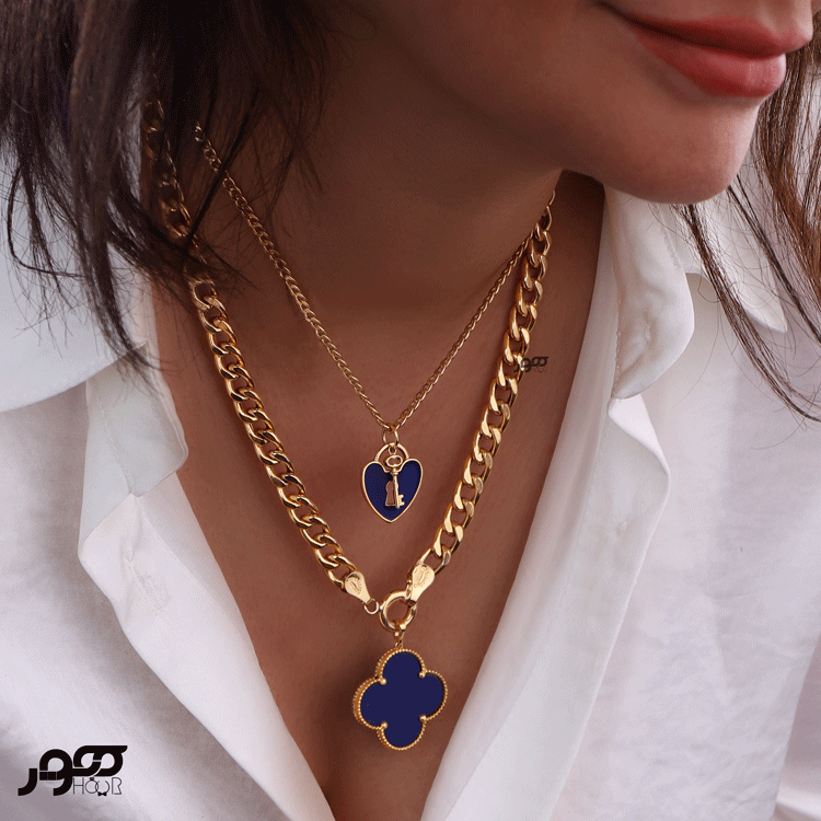 آویز طلا زنانه طرح ونکلیف با سنگ لاجورد سایز ۴ کد AXP226
