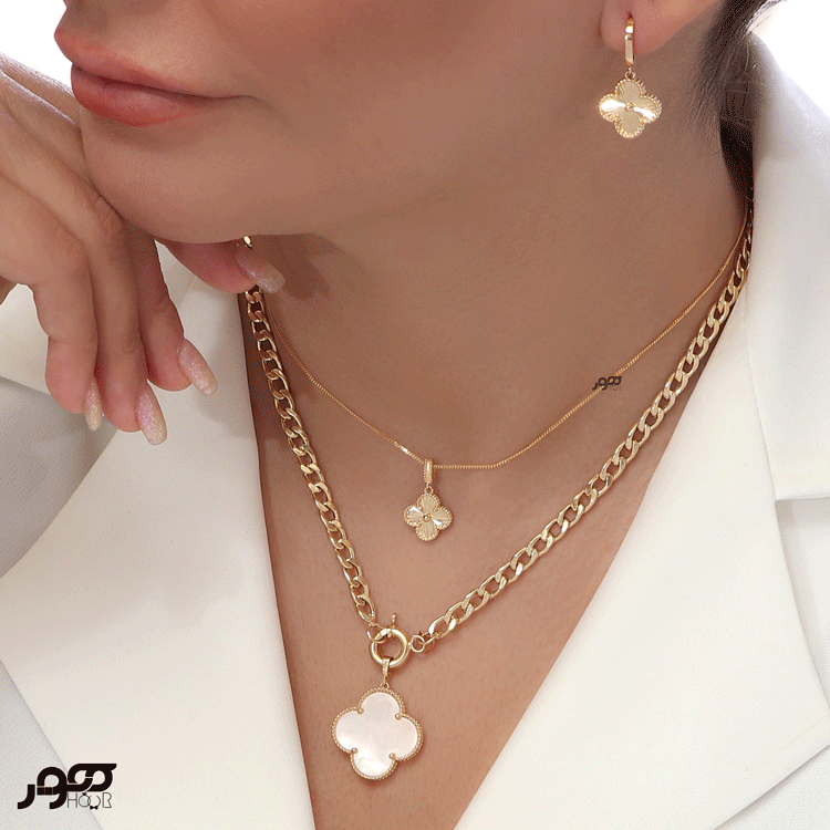 آویز طلا زنانه ونکلیف گل صدفی سایز ۲ کد AXP302