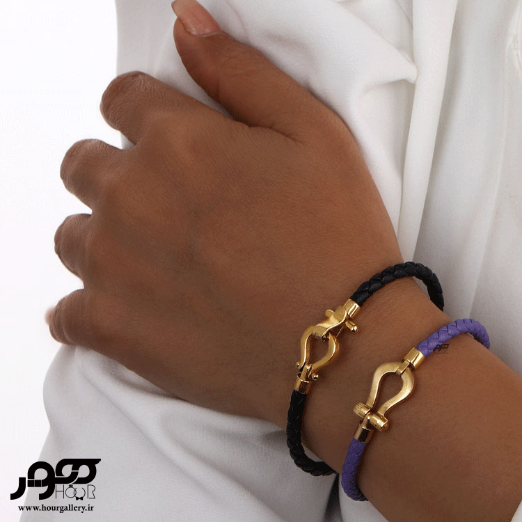 دستبند چرم با پلاک امگا کد AXB815