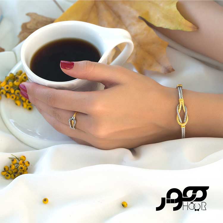 دستبند طلا زنانه دو رنگ طرح فرد کد ACB363