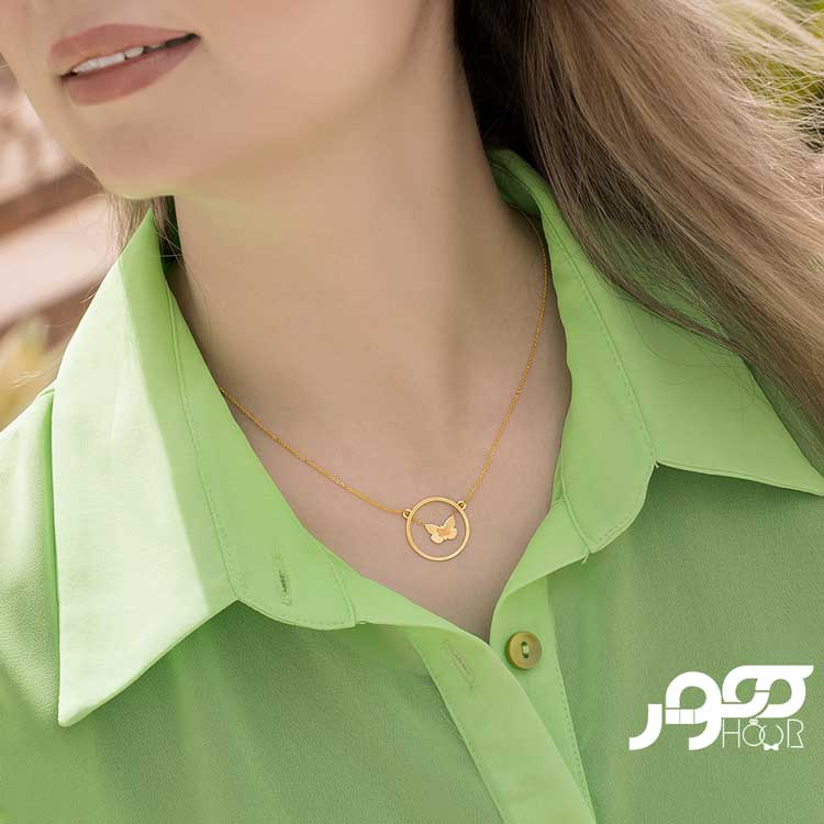 گردنبند طلا زنانه طرح پروانه کد ALN822