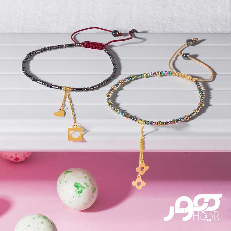 دستبند طلا زنانه ترکیبی با آویز قلب کد AXB971