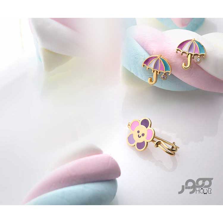 گوشواره طلا کودک میخی طرح چتر کد AKE114