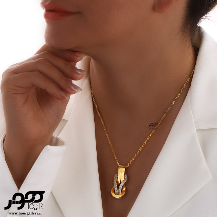 آویز طلا زنانه طرح فرد اومگا نگین دار کد ACP990
