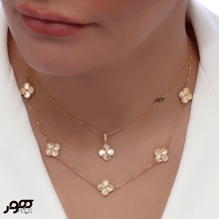 گردنبند طلا زنانه طرح ونکلیف  5 گل کد ACN555