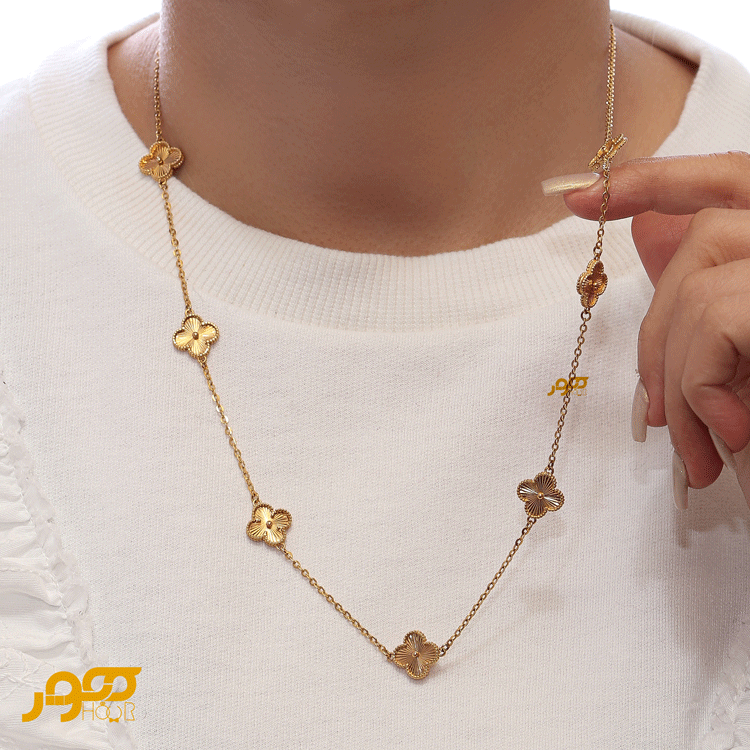 گردنبند طلا زنانه طرح ونکلیف  7 گل کد ACN777