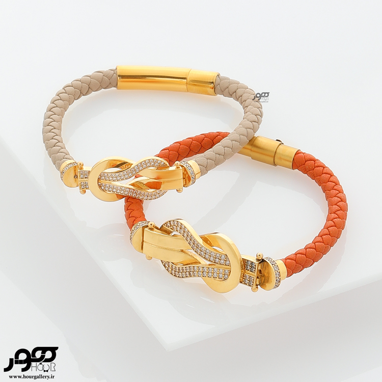 دستبند چرم زنانه فرد نگین داربزرگ  کد AXB990