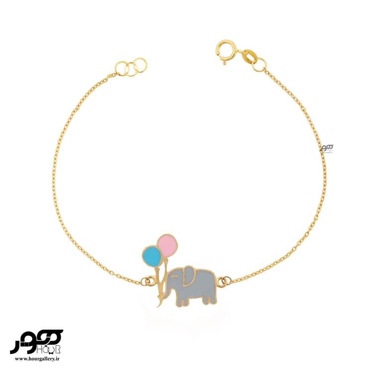 دستبند طلا کودک طرح فیل و بادکنک کد AKB302