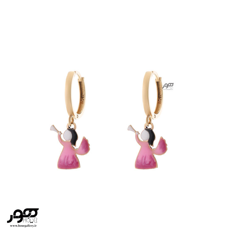 گوشواره طلا کودک روکو و آویز فرشته شیپورچی کد AKE352