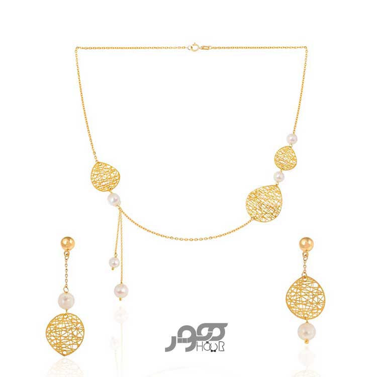 نیم ست طلا زنانه فیوژن با مروارید کد AXS227