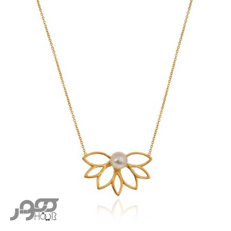 گردنبند طلا زنانه گل لوتوس و مروارید کد AXN146