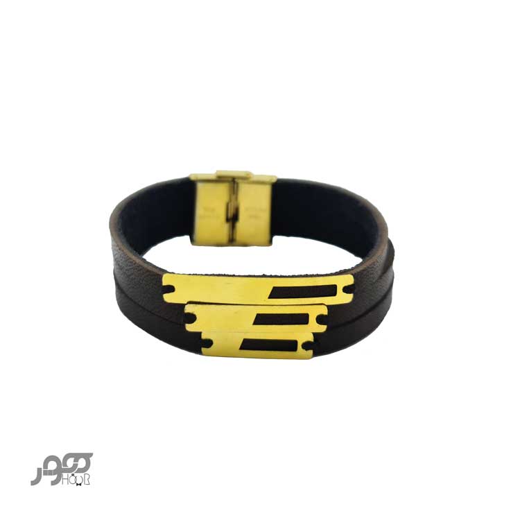 دستبند چرم مردانه با پلاک طلا کد BMB105