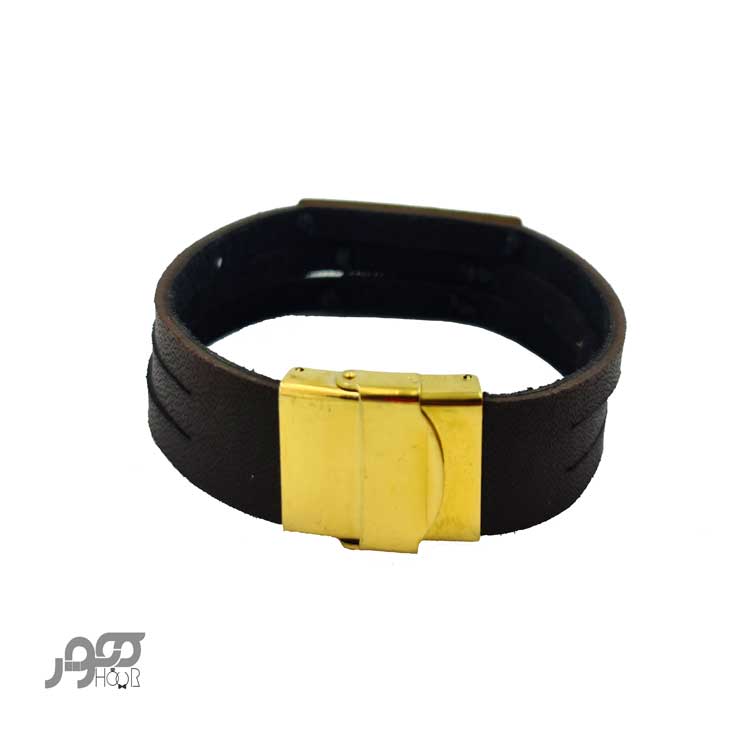دستبند چرم مردانه با پلاک طلا کد BMB105