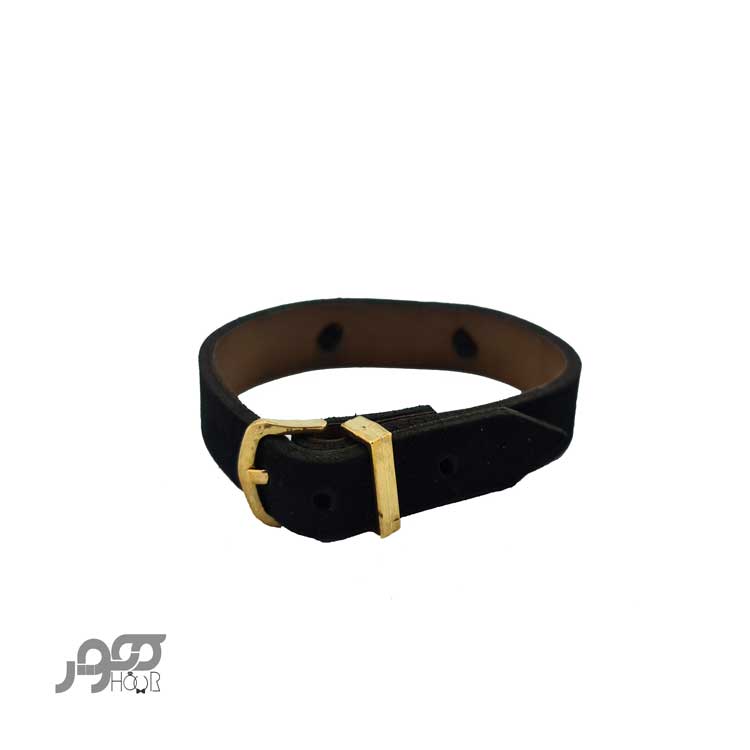دستبند چرم مردانه با پلاک طلا طرح فروهر  کد BMB108