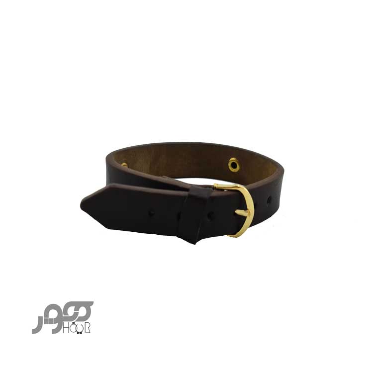 دستبند چرم مردانه با پلاک طلا طرح مستطیل کد BMB112