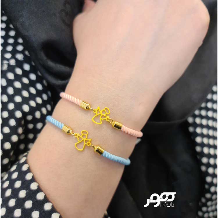 دستبند طلا زنانه با بند رنگی طرح فرشته کد BXB702
