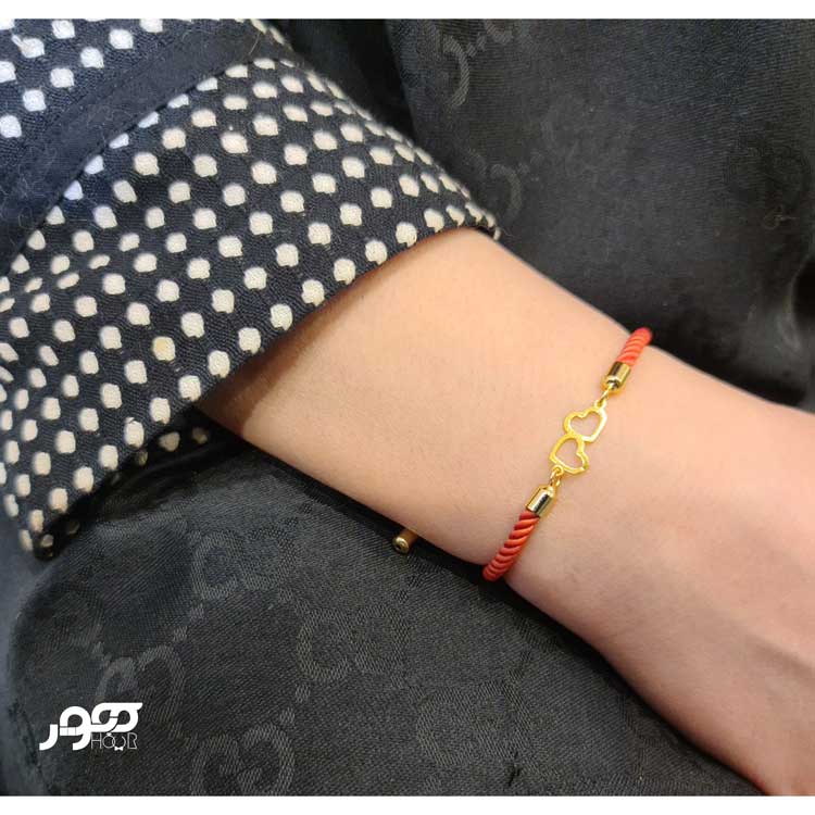 دستبند طلا زنانه ترکیبی و پلاک دو قلب  کد BXB711