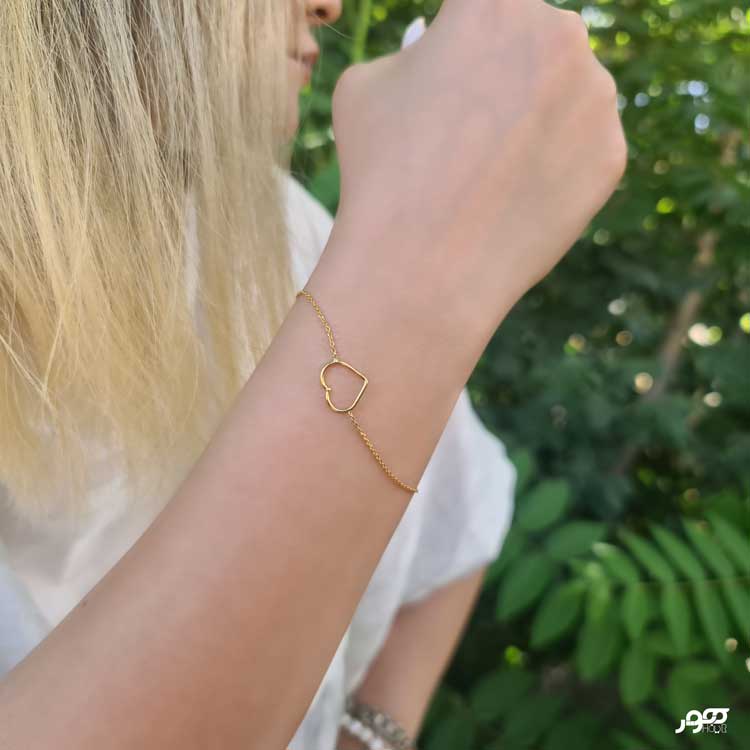دستبند طلا زنانه زنجیری با پلاک قلب کد BCB108