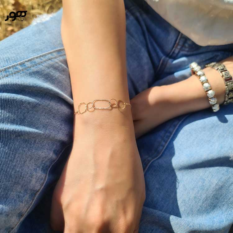 دستبند طلا زنانه زنجیری با حلقه درشت کد GCB101