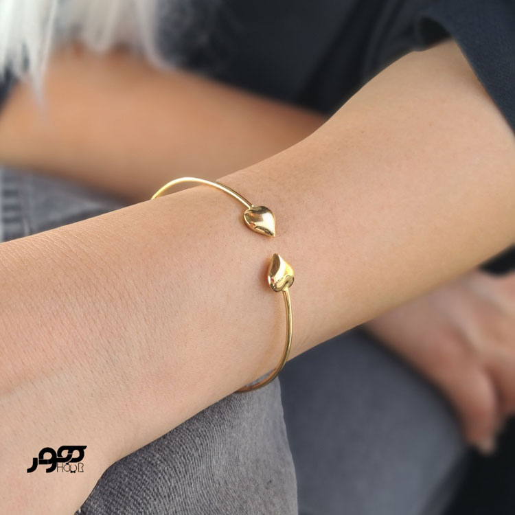 دستبند طلا زنانه بنگل النگویی دو قلب کد JCB454
