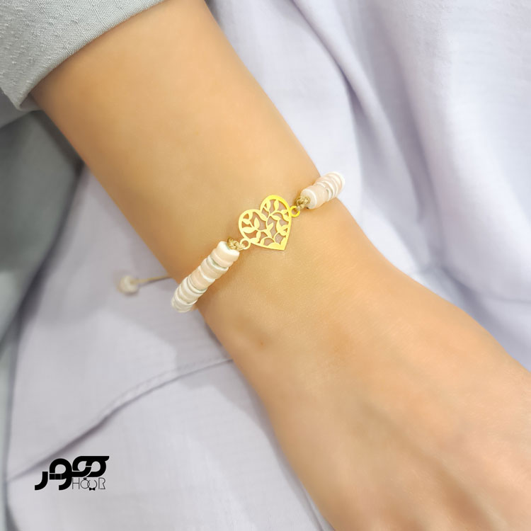دستبند طلا زنانه ترکیبی با پلاک قلب کد BXB709
