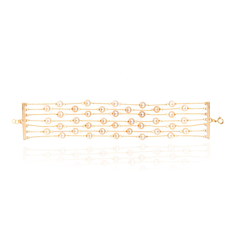 دستبند طلا زنانه زنجیر و مروارید کد AXB841