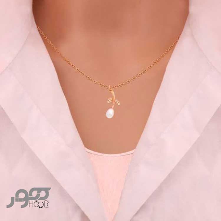 آویز طلا زنانه طرح شاخه و مروارید کد AXP207