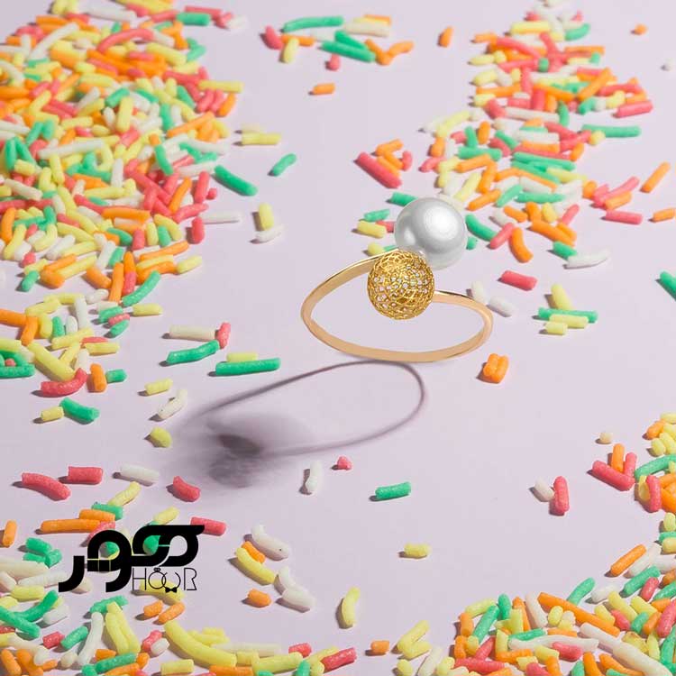 انگشتر طلا زنانه مروارید و گوی فیوژن کد ACR398