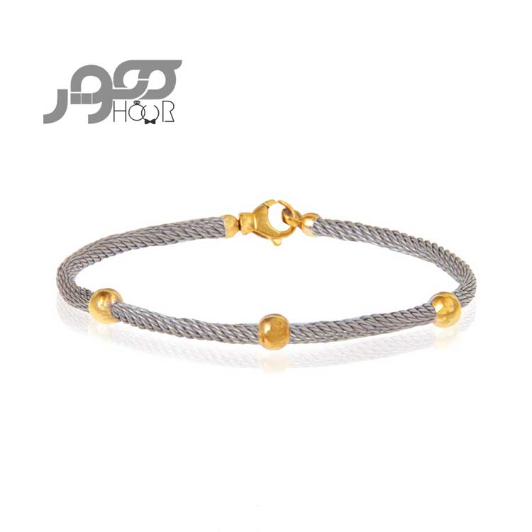 دستبند طلا زنانه دو رنگ  طرح فرد و گوی کد ACB362