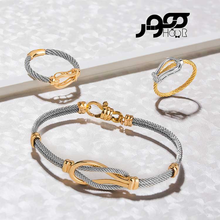 دستبند طلا زنانه دو رنگ طرح فرد کد ACB363