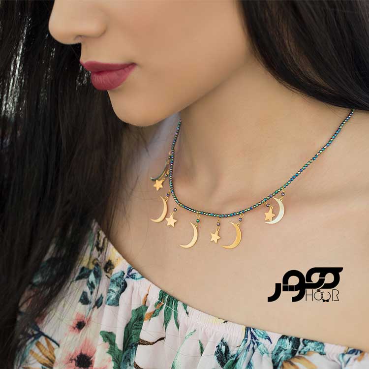 گردنبند طلا زنانه ترکیبی ماه و ستاره کد AXN325