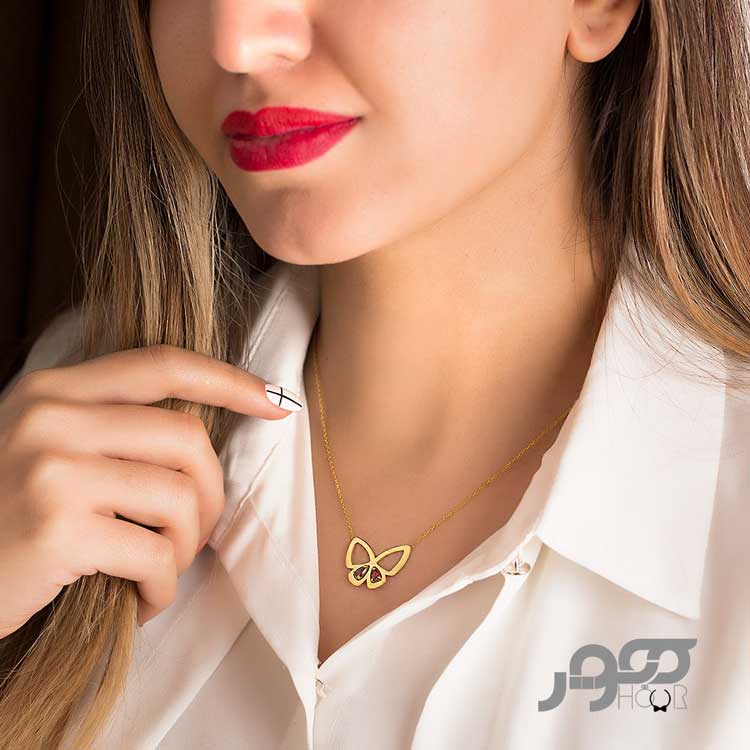 گردنبند طلا زنانه طرح پروانه کد ACN374