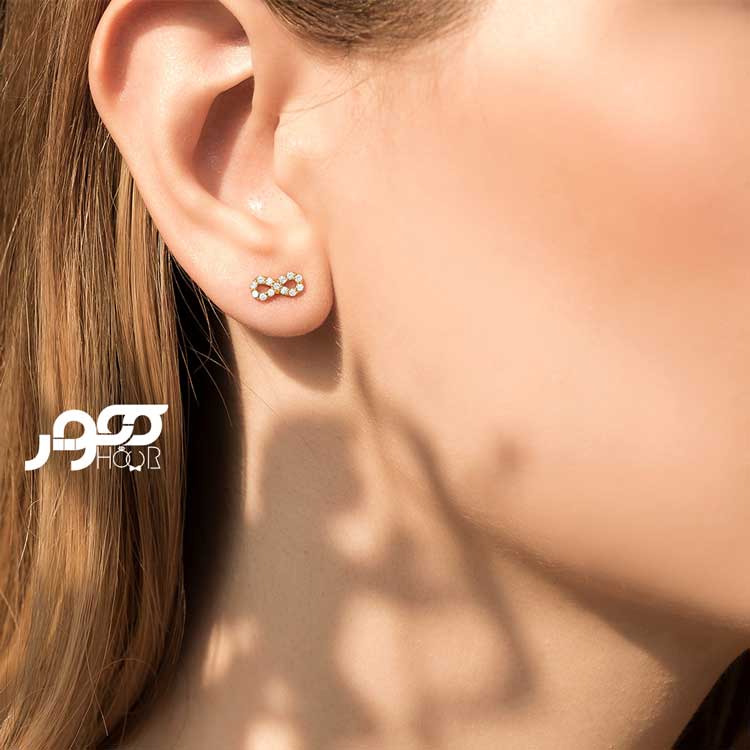 گوشواره طلا زنانه میخی طرح بینهایت  کد ACE367