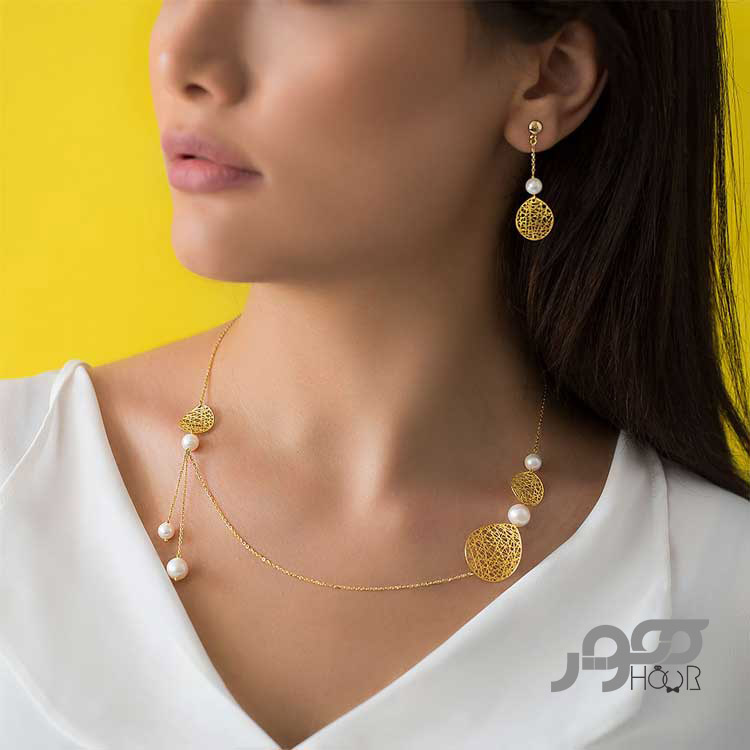 گردنبند طلا زنانه فیوژن با مروارید کد AXN155