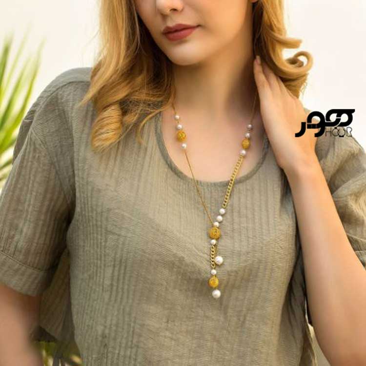 گردنبند طلا زنانه رولباسی مروارید و فیوژن کد AXN406