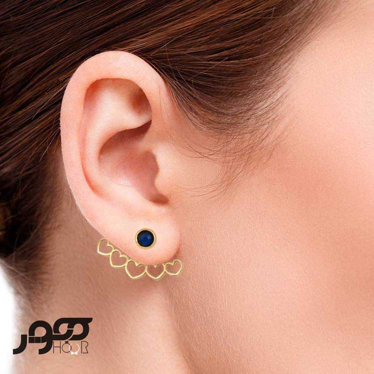 گوشواره طلا زنانه میخی دو طرفه ۵ قلب کد ACE333