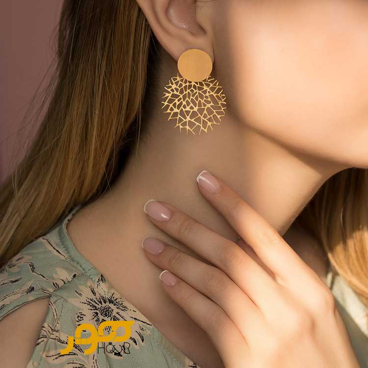 گوشواره طلا زنانه میخی طرح توری کد ALE628