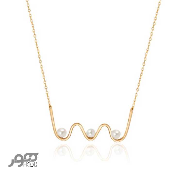 گردنبند طلا زنانه طرح موج و مروارید کد AXN138