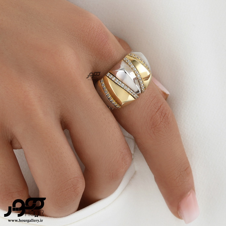 انگشتر طلا هرم دو رنگ کد ACR654