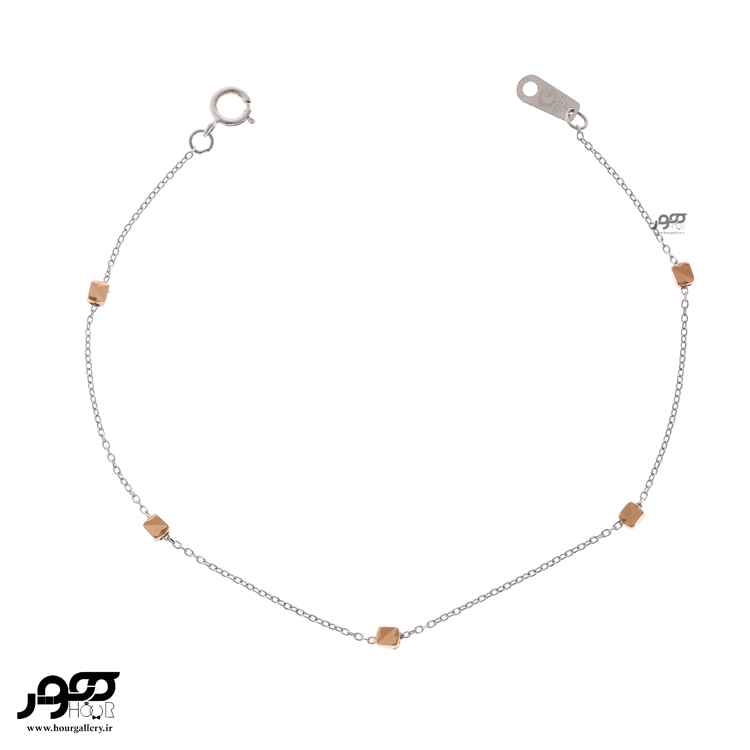 دستبند طلا یک لایه سفید و مکعب رزگلد  کد BCB705