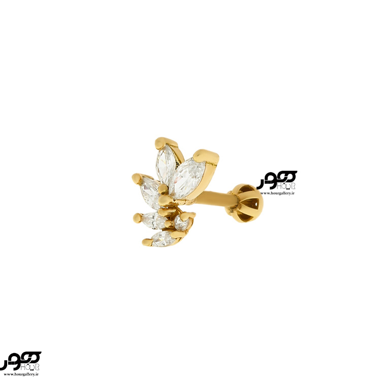 پیرسینگ گوش طلا طرح پر طاووس کد RPI907